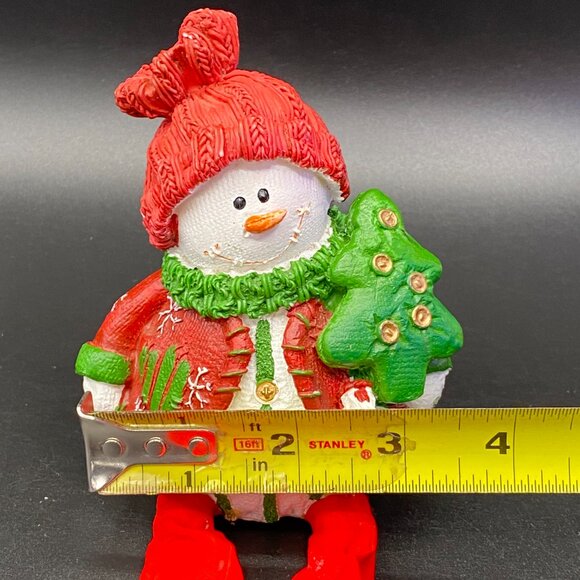 Christmas Snowman Figurine Shelf Sitter Red Sweater & Hat Green Scarf - Picture 11 of 11